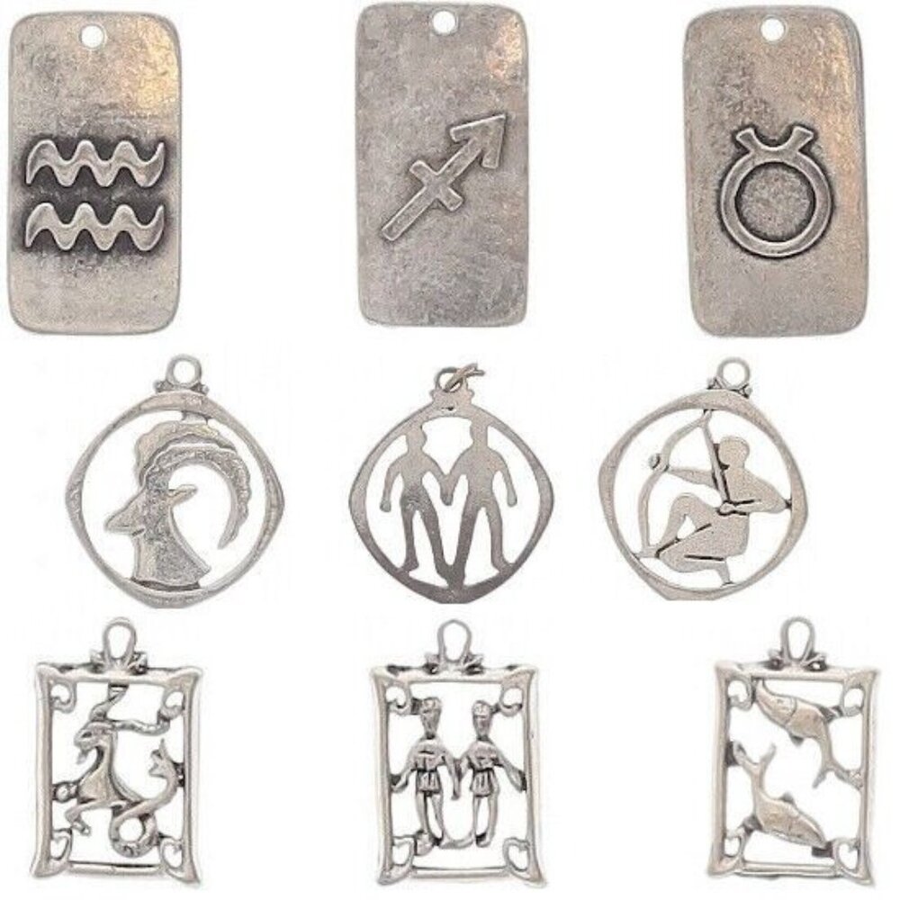 ZODIAC SIGN PENDANT **choose** pewter dog tag laser cut charm NEW Star Horoscope